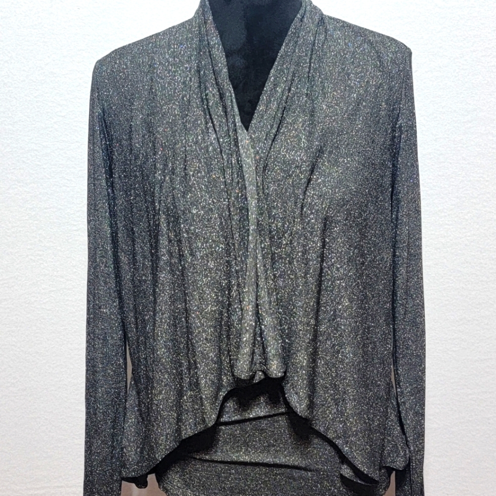 Etcetera Gray‎ Metallic Shimmering Open Cardigan w/ Attached Cami Sz XS. #814 - Picture 2 of 7